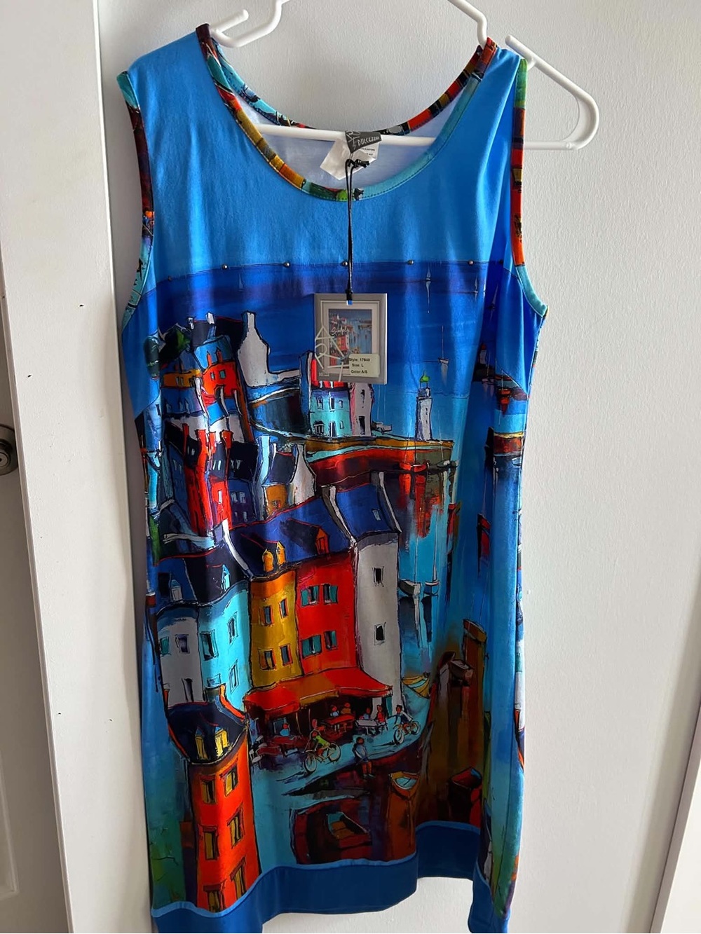 Sleeveless Blue Coastal Print Casual Shift Dress